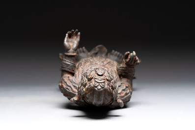 A fine and large Chinese bronze standing Buddha, Liao/Jin