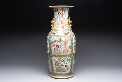 A Chinese famille rose vase and two Canton famille rose vases, 19/20th C.