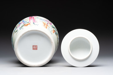 A Chinese famille rose covered vase and baluster vase, Qianlong marks, 20th C.