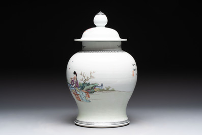 A Chinese famille rose covered vase and baluster vase, Qianlong marks, 20th C.