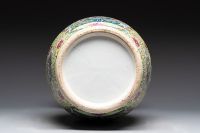 A Chinese famille rose vase and two Canton famille rose vases, 19/20th C.