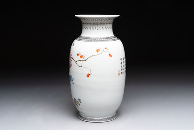 A Chinese famille rose 'birds among flowering branches' vase, Qianlong mark, Republic