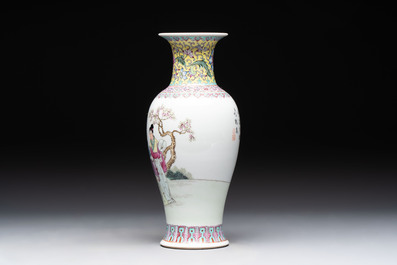 A Chinese famille rose covered vase and baluster vase, Qianlong marks, 20th C.