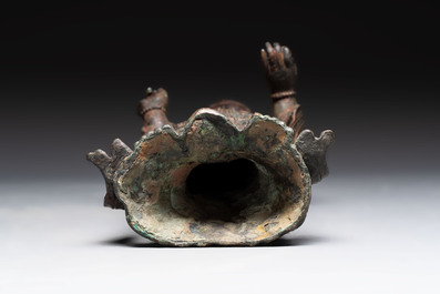 A fine and large Chinese bronze standing Buddha, Liao/Jin
