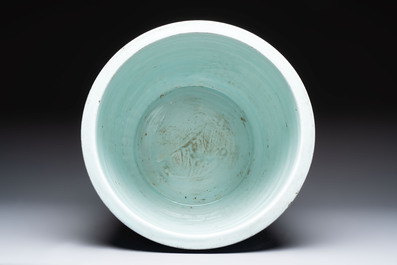 A Chinese blue and white &lsquo;carp&rsquo; fish bowl, Longqing mark, 20th C.