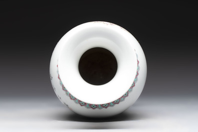 A Chinese famille rose covered vase and baluster vase, Qianlong marks, 20th C.