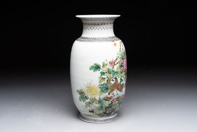 A Chinese famille rose 'birds among flowering branches' vase, Qianlong mark, Republic