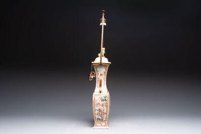 A Chinese Canton gilt famille rose covered vase with mandarin design, mounted as a lamp, Qianlong