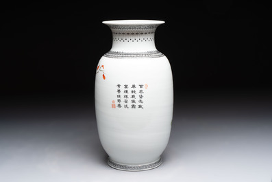 A Chinese famille rose 'birds among flowering branches' vase, Qianlong mark, Republic