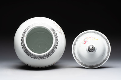 A Chinese famille rose covered vase and baluster vase, Qianlong marks, 20th C.
