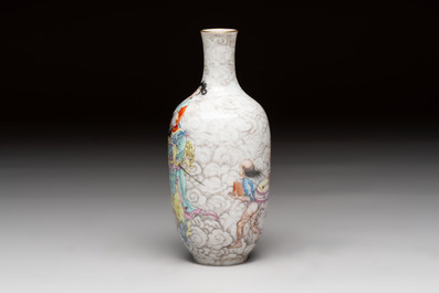 A Chinese famille rose and grisaille 'Zhongkui' vase, Daoguang mark, 20th C.