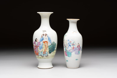 Five Chinese famille rose vases, Kangxi, Qianlong and Ju Ren Tang 居仁堂 mark, 19/20th C.