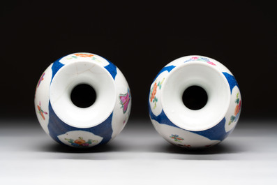 Five Chinese famille rose vases, Kangxi, Qianlong and Ju Ren Tang 居仁堂 mark, 19/20th C.