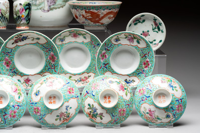 A group of 17 Chinese famille rose wares, Guangxu, Jiangxi Chupin 江西出品, Xu Fumao 徐福茂 marks, 19/20th C.