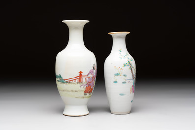 Five Chinese famille rose vases, Kangxi, Qianlong and Ju Ren Tang 居仁堂 mark, 19/20th C.