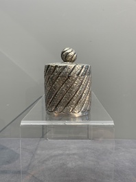 A silver tazza, four boxes and a large spoon, China and Thailand 19/20th C.