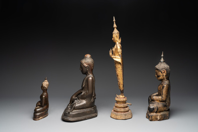 A group of four Thai bronze Buddha figures, 19th C.