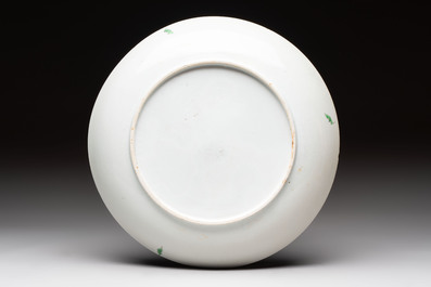 A rare Chinese polychrome enamelled 'roosters' dish, Qianlong