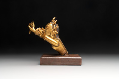 A Sino-Tibetan gilt-bronze Mahakala on stand, a Tibetan Vajradhaka and a Hayagriva, 19/20th C.