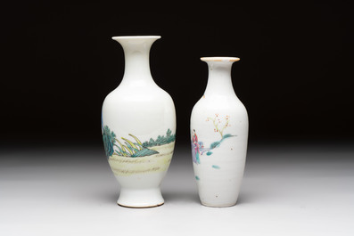 Five Chinese famille rose vases, Kangxi, Qianlong and Ju Ren Tang 居仁堂 mark, 19/20th C.