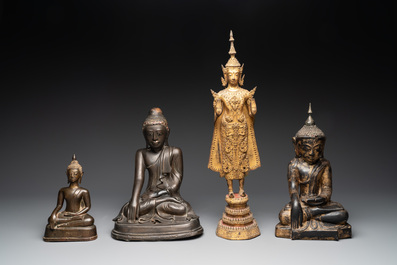 A group of four Thai bronze Buddha figures, 19th C.