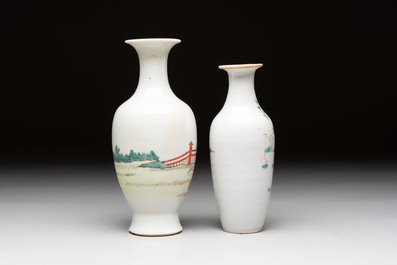 Five Chinese famille rose vases, Kangxi, Qianlong and Ju Ren Tang 居仁堂 mark, 19/20th C.