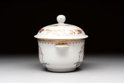 A Chinese famille rose armorial sugar pot with the arms of Van Beeftingh for the Dutch market, Qianlong