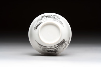 A Chinese grisaille 'Haarlem, Leersum and Liesveld' cup and saucer, Qianlong