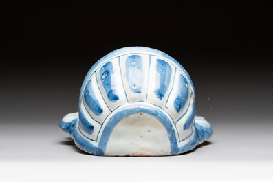 A blue and white Dutch Delft holy water font, late 17th C.