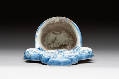 A blue and white Dutch Delft holy water font, late 17th C.