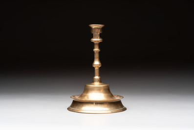 A Flemish or French knotted brass candlestick, 15/16th C.