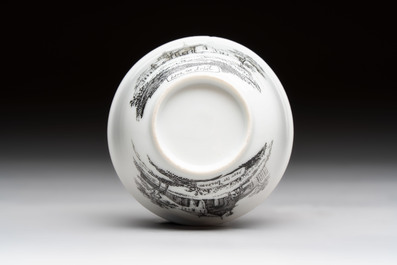 A Chinese grisaille 'Leiderdorp, Arkel and Leerdam' cup and saucer, Qianlong