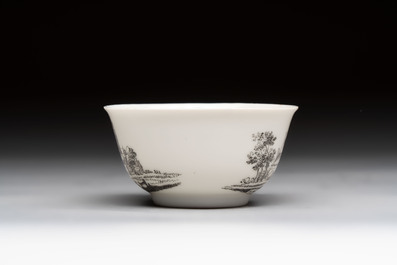 A Chinese grisaille 'Hoorn, Aspen and Valkenburg' cup and saucer, Qianlong
