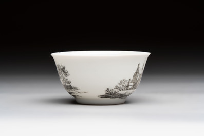 A Chinese grisaille 'Leiderdorp, Arkel and Leerdam' cup and saucer, Qianlong