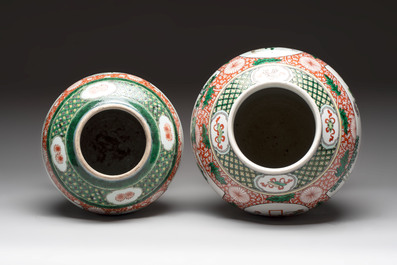 Two Chinese famille verte 'flowers and mythical animals' vases, 19th C.