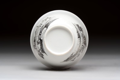A Chinese grisaille 'Castricum, Blaricum and Workum' cup and saucer, Qianlong