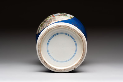 A Chinese famille rose powder-blue-ground vase, 19th C.