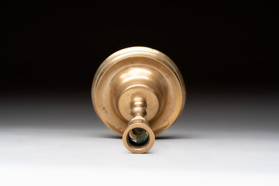 A Flemish or French knotted brass candlestick, 15/16th C.