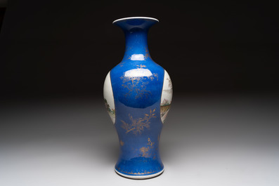 A Chinese famille rose powder-blue-ground vase, 19th C.