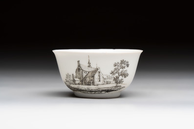 A Chinese grisaille 'Leiderdorp, Arkel and Leerdam' cup and saucer, Qianlong