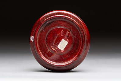 A Chinese 'snowscape' eggshell bowl on wooden stand, Qianlong mark, Republic