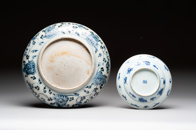 A Chinese blue and white 'floral' dish and a 'phoenix' plate, Ming
