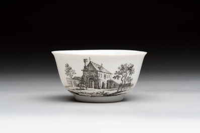 A Chinese grisaille 'Leiderdorp, Arkel and Leerdam' cup and saucer, Qianlong