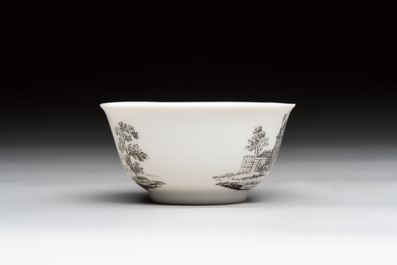 A Chinese grisaille 'Leiderdorp, Arkel and Leerdam' cup and saucer, Qianlong