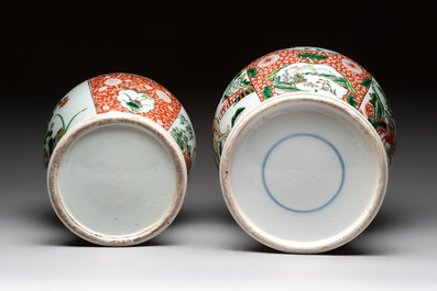 Two Chinese famille verte 'flowers and mythical animals' vases, 19th C.