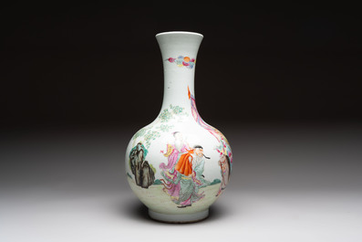 A Chinese famille rose vase with narrative design, Republic
