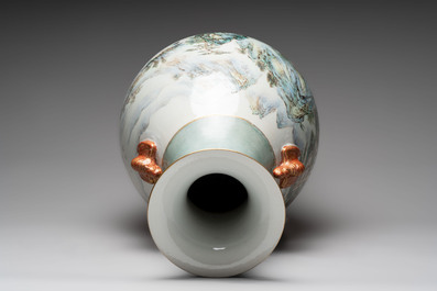 A large Chinese famille rose 'mountainous landscape' vase, signed Wang Guiying 汪桂英, dated 1929