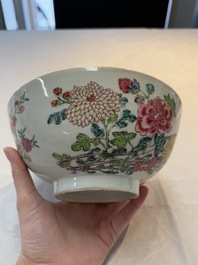 Two Chinese famille rose bowls with flowers and geese, Qianlong