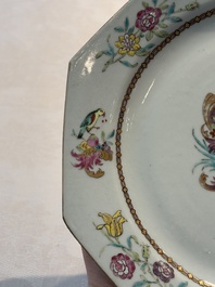 A set of five Chinese famille rose armorial plates with the arms of Simpson impaling Brydges for the English market, Qianlong, ca. 1760