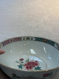 Two Chinese famille rose bowls with flowers and geese, Qianlong